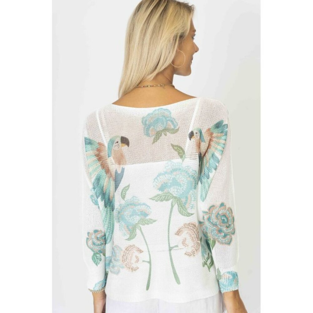 NWT 🦜 Look Mode Italian Batwing Sweater – Parrot Print in Seafoam - Picture 3 of 3